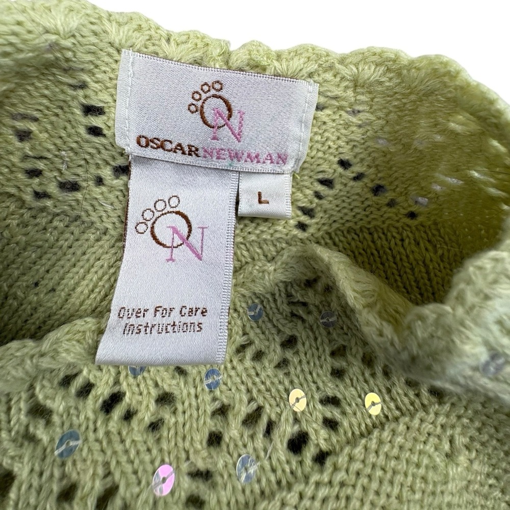 Oscar Newman‎ Green Knit Sequin Dog Sweater Vest Size L - Picture 3 of 5